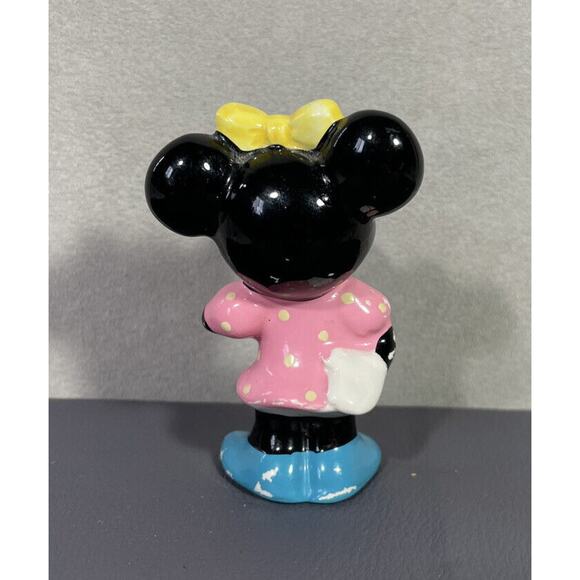 Vintage Disney Ceramic Minnie Mouse Figurine Pink Polka Dot Dress Blue Shoes - Picture 3 of 9